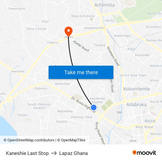Kaneshie Last Stop to Lapaz Ghana map