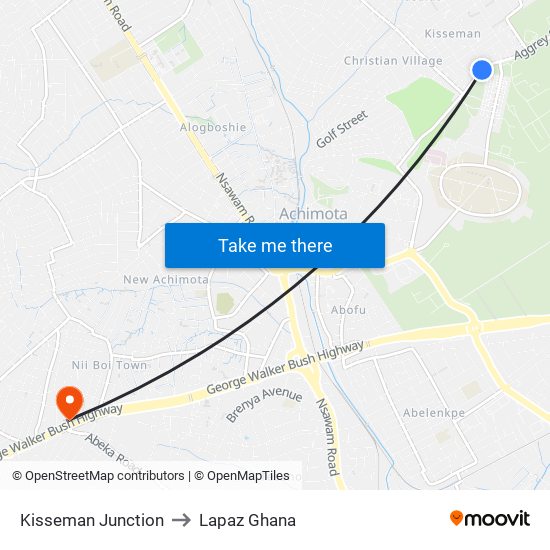 Kisseman Junction to Lapaz Ghana map