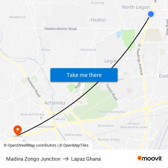 Madina Zongo Junction to Lapaz Ghana map