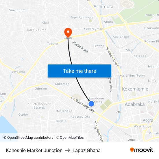 Kaneshie Market Junction to Lapaz Ghana map