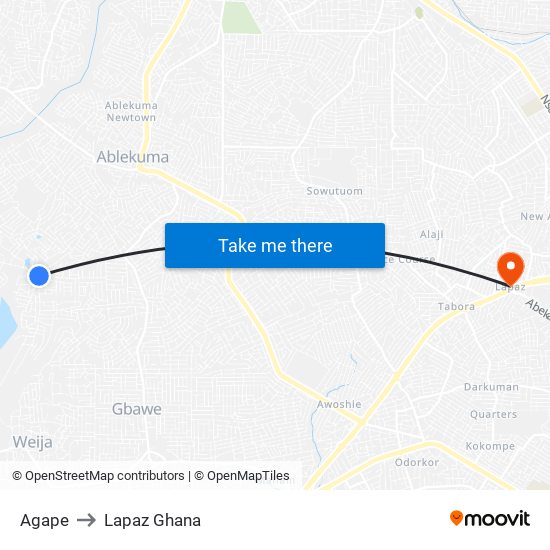 Agape to Lapaz Ghana map