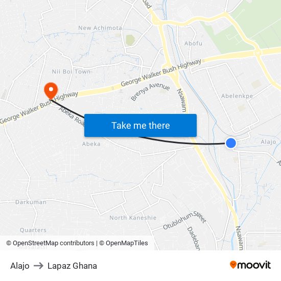 Alajo to Lapaz Ghana map