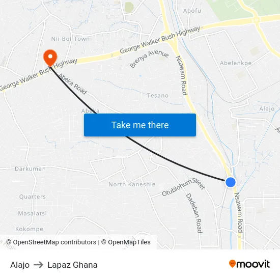 Alajo to Lapaz Ghana map