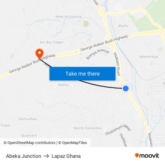 Abeka Junction to Lapaz Ghana map