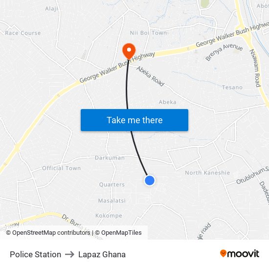 Police Station to Lapaz Ghana map