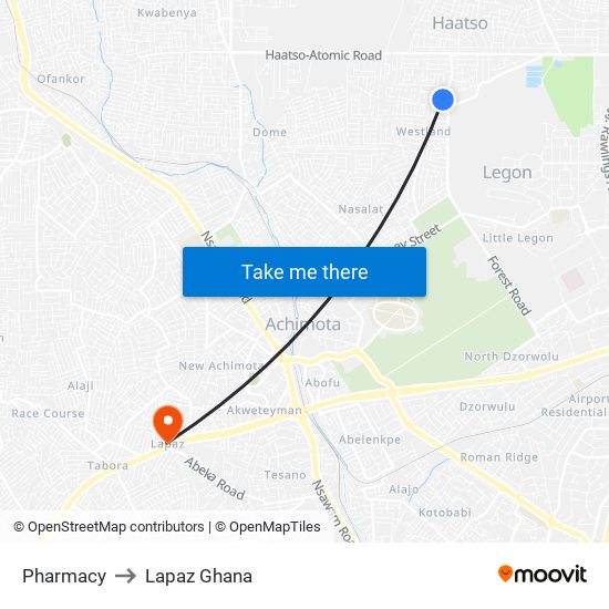 Pharmacy to Lapaz Ghana map