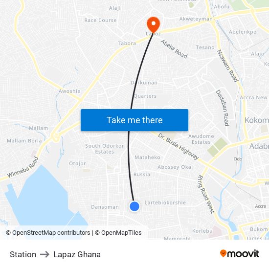 Station to Lapaz Ghana map