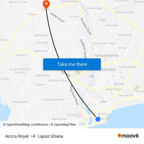 Accra Royal to Lapaz Ghana map