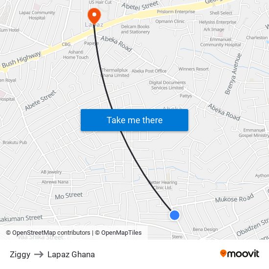 Ziggy to Lapaz Ghana map