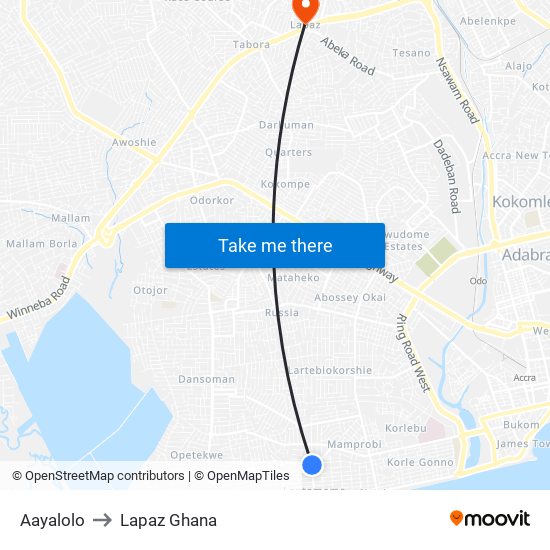 Aayalolo to Lapaz Ghana map