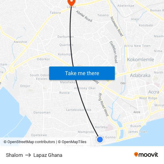 Shalom to Lapaz Ghana map