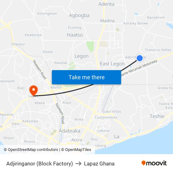 Adjiringanor (Block Factory) to Lapaz Ghana map