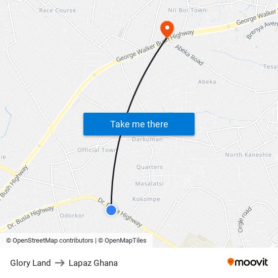 Glory Land to Lapaz Ghana map
