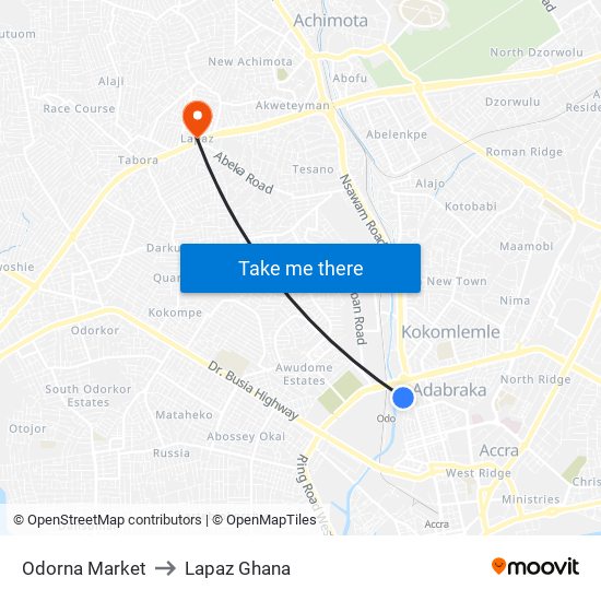 Odorna Market to Lapaz Ghana map