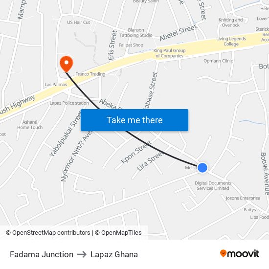 Fadama Junction to Lapaz Ghana map