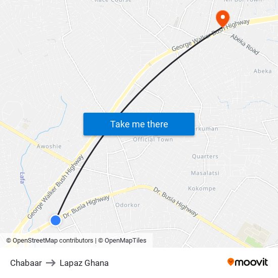 Chabaar to Lapaz Ghana map
