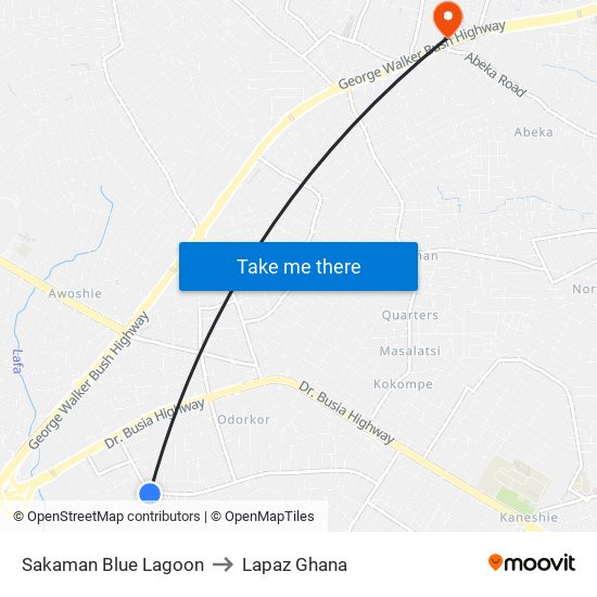 Sakaman Blue Lagoon to Lapaz Ghana map