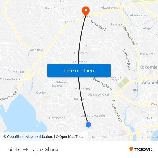 Toilets to Lapaz Ghana map