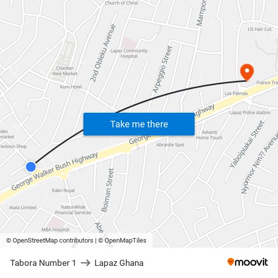 Tabora Number 1 to Lapaz Ghana map
