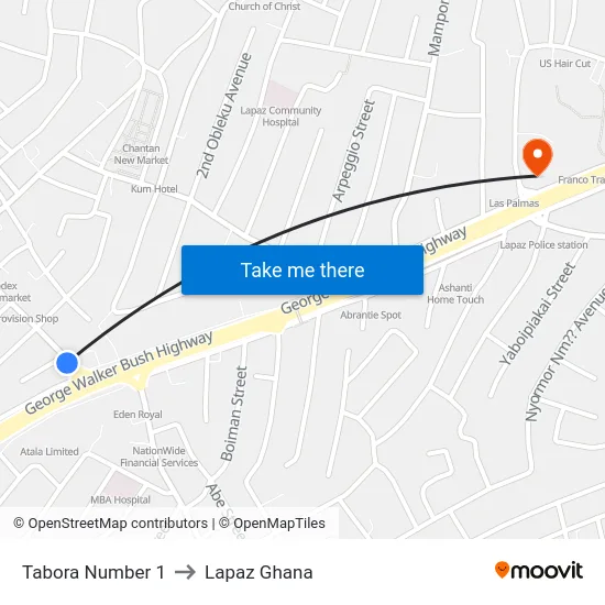 Tabora Number 1 to Lapaz Ghana map