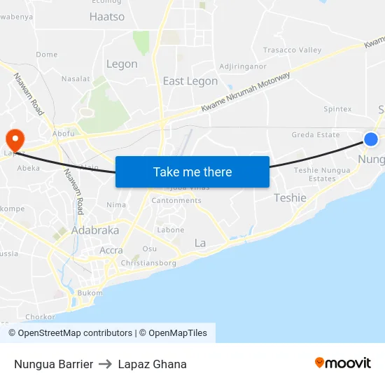 Nungua Barrier to Lapaz Ghana map