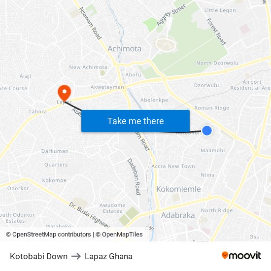 Kotobabi Down to Lapaz Ghana map