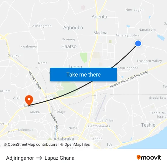 Adjiringanor to Lapaz Ghana map