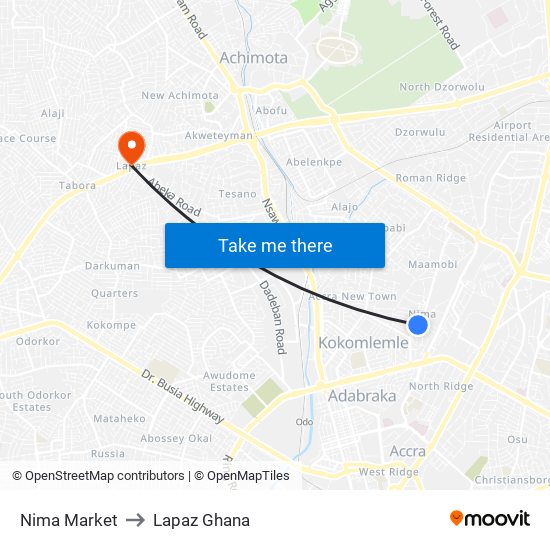 Nima Market to Lapaz Ghana map