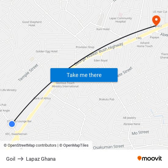 Goil to Lapaz Ghana map
