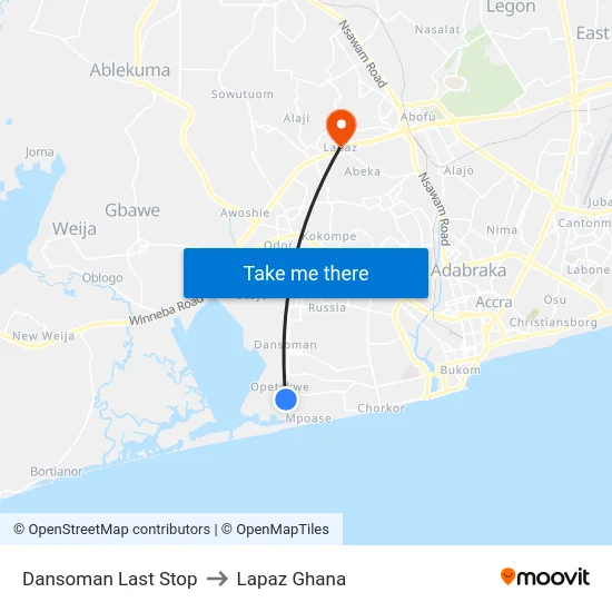 Dansoman Last Stop to Lapaz Ghana map