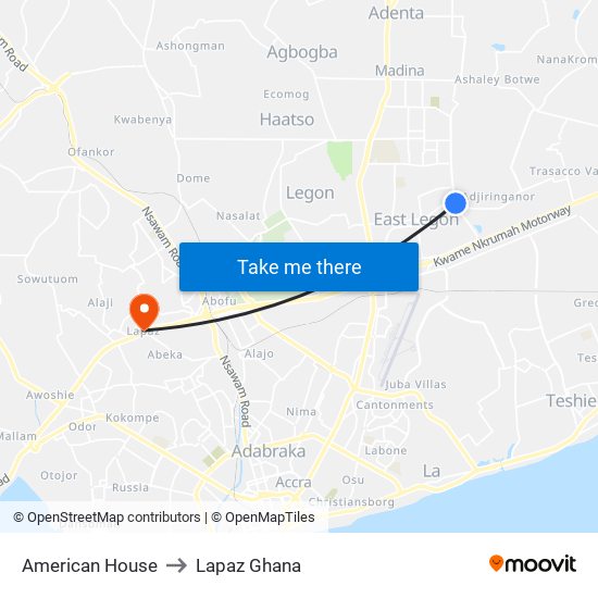 American House to Lapaz Ghana map