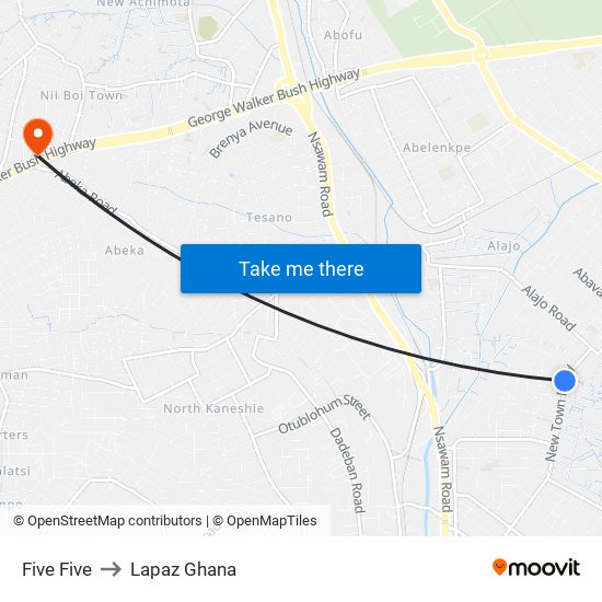 Five Five to Lapaz Ghana map