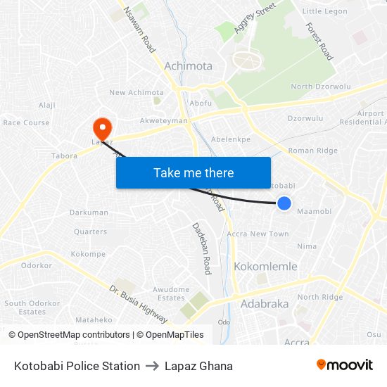 Kotobabi Police Station to Lapaz Ghana map