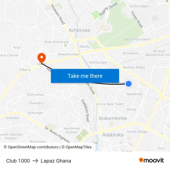 Club 1000 to Lapaz Ghana map