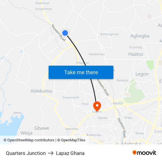 Quarters Junction to Lapaz Ghana map