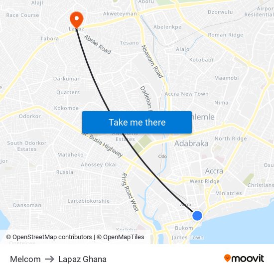 Melcom to Lapaz Ghana map