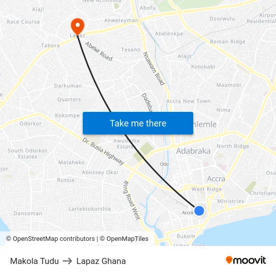 Makola Tudu to Lapaz Ghana map