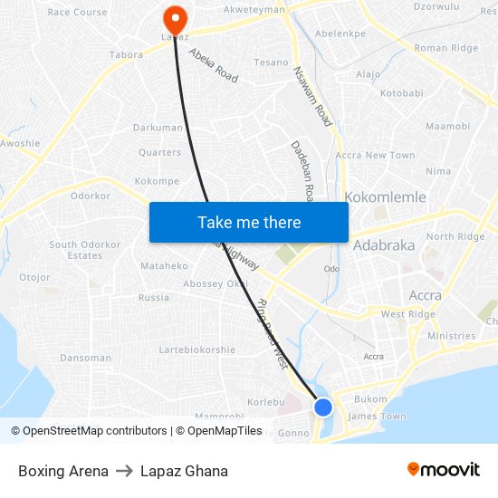 Boxing Arena to Lapaz Ghana map