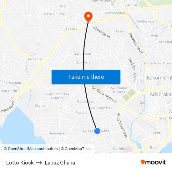 Lotto Kiosk to Lapaz Ghana map