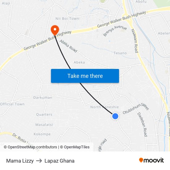 Mama Lizzy to Lapaz Ghana map