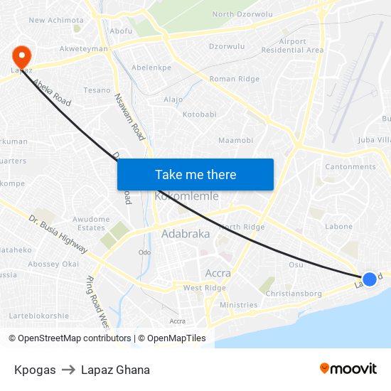 Kpogas to Lapaz Ghana map