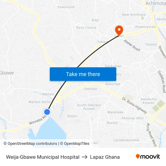 Weija-Gbawe Municipal Hospital to Lapaz Ghana map