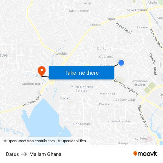 Datus to Mallam Ghana map
