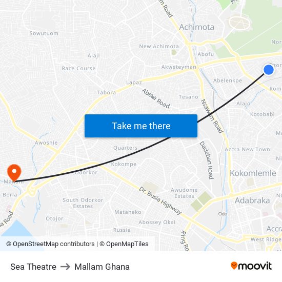 Sea Theatre to Mallam Ghana map