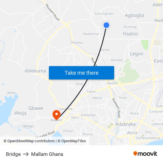 Bridge to Mallam Ghana map