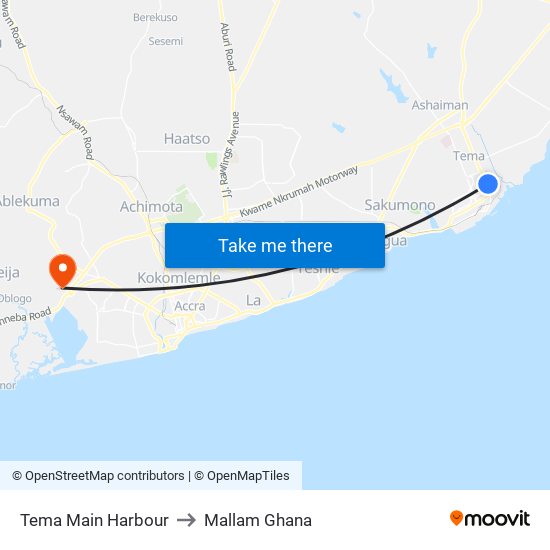 Tema Main Harbour to Mallam Ghana map