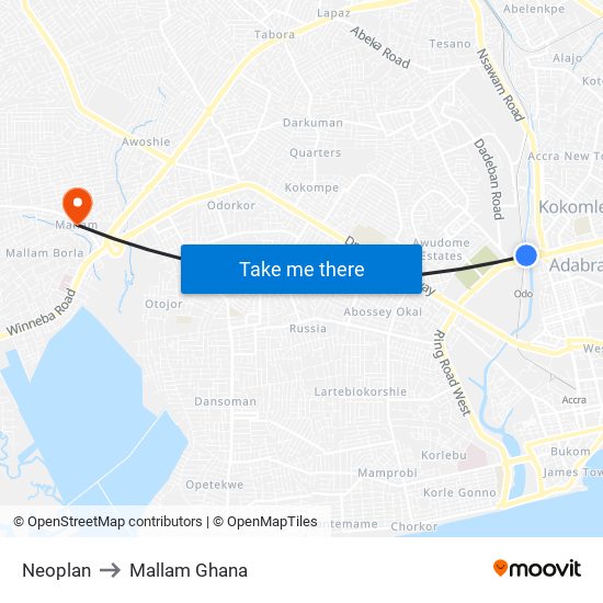 Neoplan to Mallam Ghana map