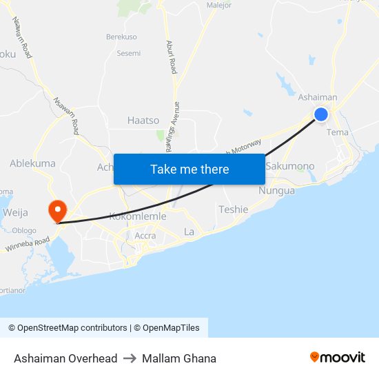 Ashaiman Overhead to Mallam Ghana map