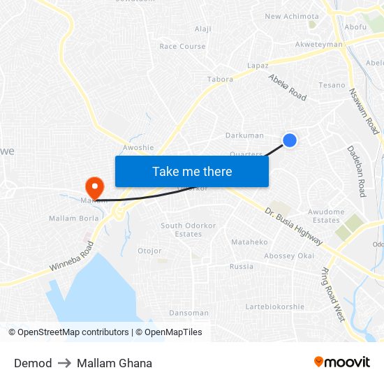 Demod to Mallam Ghana map