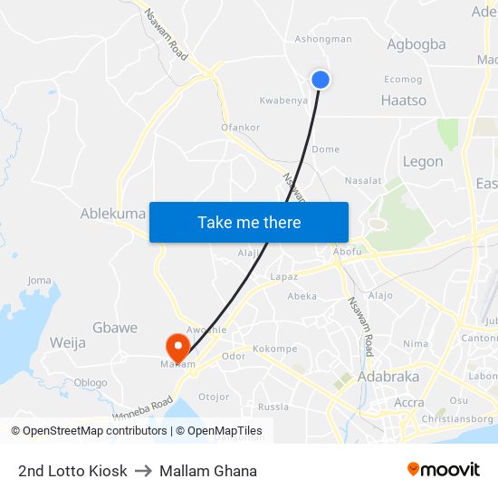 2nd Lotto Kiosk to Mallam Ghana map